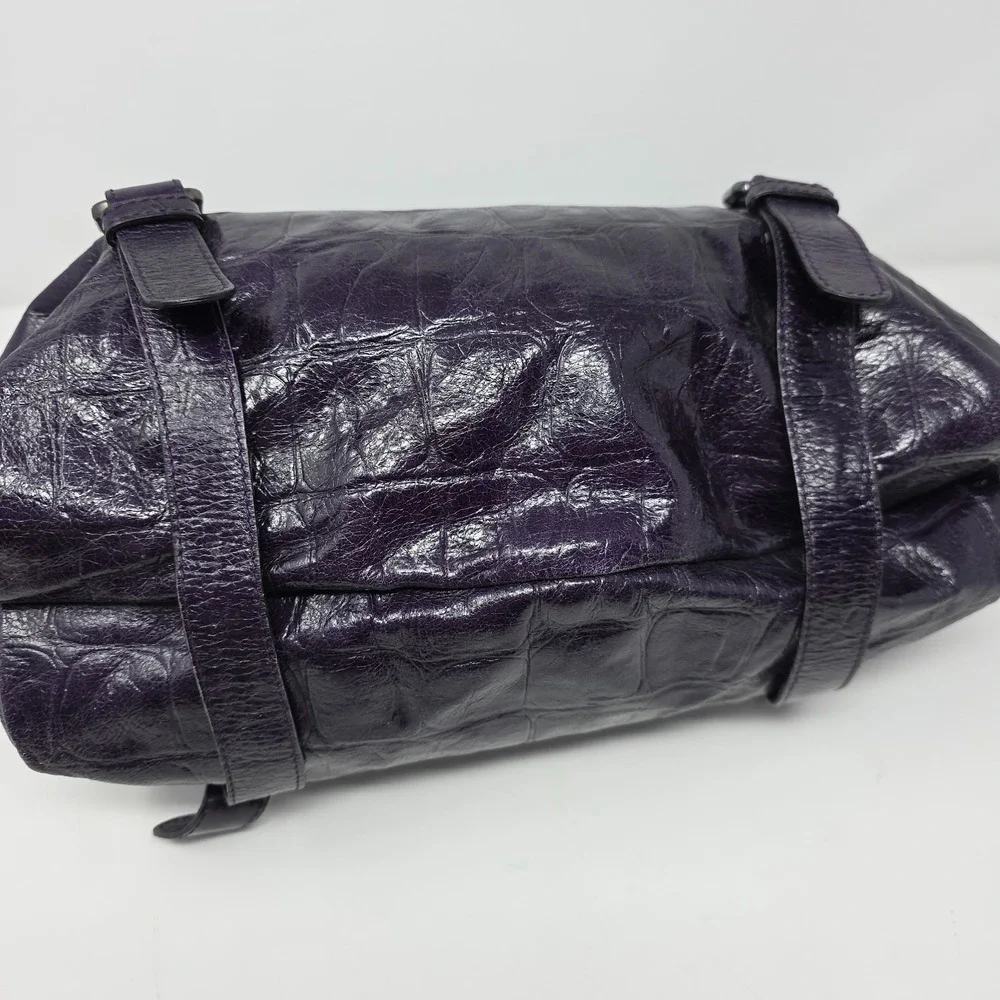 Abro Handbag Women Medium Purple Croc Embossed Leather Satchel Top Handle